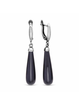 Серьги бижутерия, покрытие - серебрение с оксидированием, вставка - имитация жемчуга