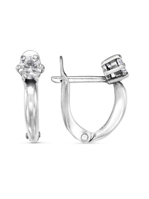 Серьги серебро 925 пробы, покрытие - родирование, вставка - фианит (недрагоценный камень)