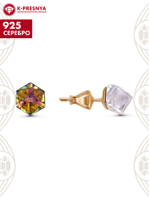 Серьги серебро 925 пробы, покрытие - золочение, вставка - ювелирное стекло европейской огранки
