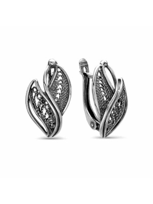 Серьги бижутерия, покрытие - серебрение с оксидированием, без вставок