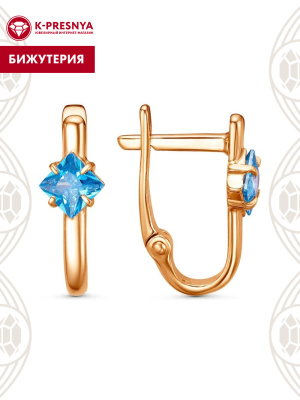 Серьги бижутерия, покрытие - золочение, вставка - фианит (недрагоценный камень)