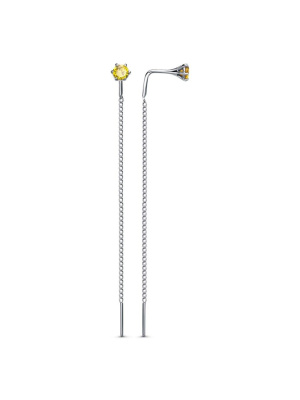 Серьги серебро 925 пробы, покрытие - родирование, вставка - фианит (недрагоценный камень)