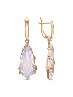 Серьги серебро 925 пробы, покрытие - золочение, вставка - стекло ювелирное собственной огранки