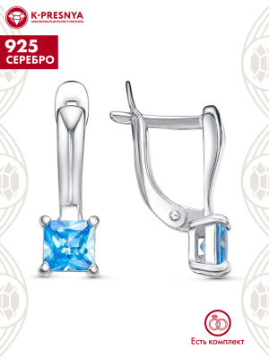 Серьги серебро 925 пробы, покрытие - родирование, вставка - фианит (недрагоценный камень)