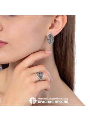 Серьги серебро 925 пробы, покрытие - оксидирование, без вставок