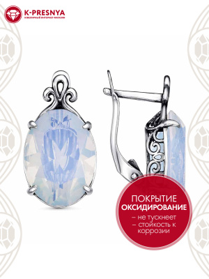 Серьги серебро 925 пробы, покрытие - оксидирование, вставка - стекло ювелирное собственной огранки
