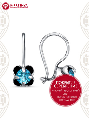Серьги бижутерия, покрытие - серебрение с оксидированием, вставка - стекло ювелирное preciosa