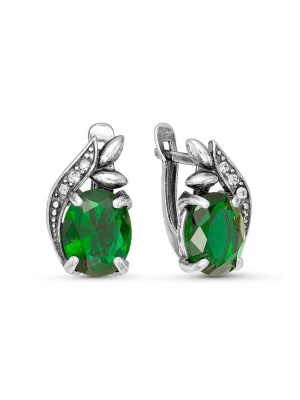 Серьги бижутерия, покрытие - серебрение с оксидированием, вставка - стекло ювелирное, стекло ювелирное preciosa