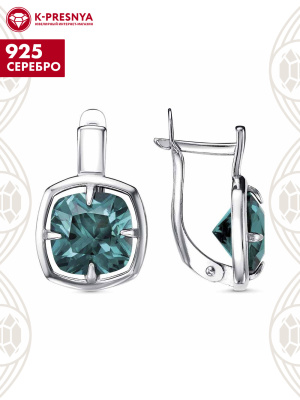 Серьги серебро 925 пробы, покрытие - платинирование, вставка - ситалл собственной огранки