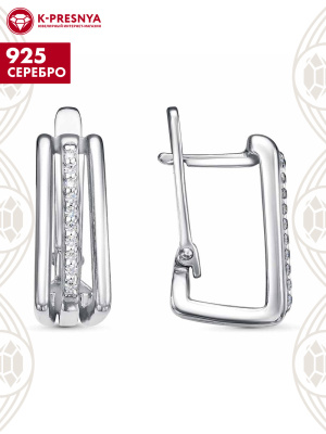 Серьги серебро 925 пробы, покрытие - родирование, вставка - фианит (недрагоценный камень)