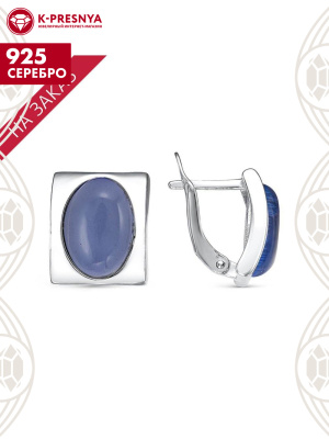 Серьги серебро 925 пробы, покрытие - родирование, вставка - искусственный сапфир