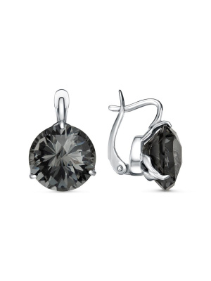 Серьги серебро 925 пробы, покрытие - родирование, вставка - дымчатый кварц (искусственный)