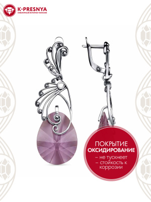 Серьги серебро 925 пробы, покрытие - оксидирование, вставка - стекло ювелирное собственной огранки