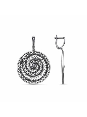 Серьги бижутерия, покрытие - серебрение с оксидированием, без вставок