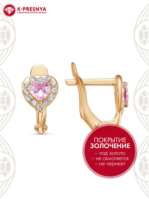Серьги бижутерия, покрытие - золочение, вставка - стекло ювелирное preciosa, фианит (недрагоценный камень)