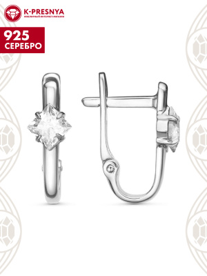 Серьги серебро 925 пробы, покрытие - платинирование, вставка - фианит (недрагоценный камень)