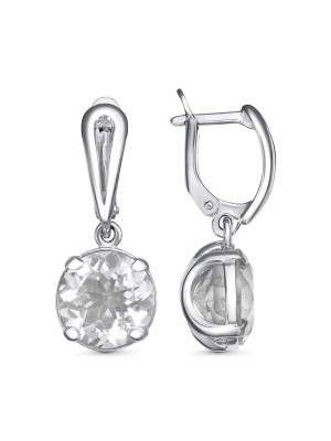 Серьги серебро 925 пробы, покрытие - родирование, вставка - горный хрусталь