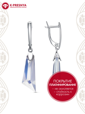 Серьги серебро 925 пробы, покрытие - платинирование, вставка - стекло ювелирное собственной огранки