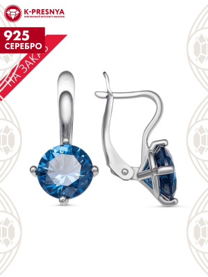Серьги серебро 925 пробы, покрытие - родирование, вставка - искусственная шпинель