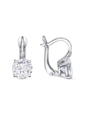 Серьги бижутерия, покрытие - платинирование, вставка - фианит (недрагоценный камень)