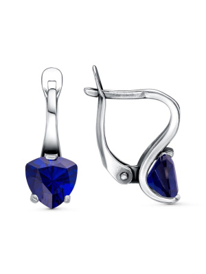 Серьги бижутерия, покрытие - серебрение с оксидированием, вставка - искусственная шпинель