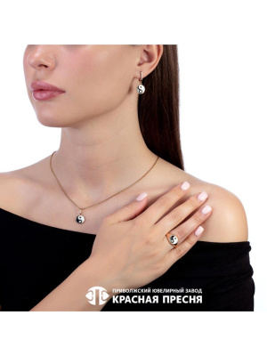 Серьги серебро 925 пробы, покрытие - золочение, отделка - эмаль, без вставок