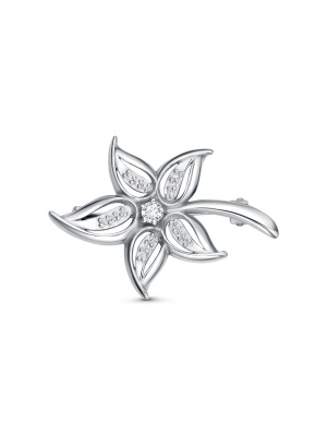 Брошь серебро 925 пробы, покрытие - родирование, вставка - фианит (недрагоценный камень)