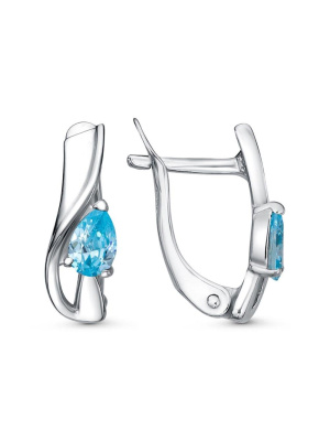 Серьги серебро 925 пробы, покрытие - родирование, вставка - фианит (недрагоценный камень)