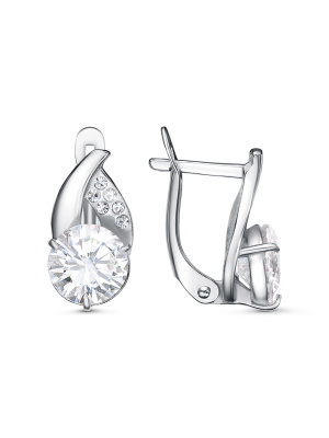 Серьги бижутерия, покрытие - платинирование, вставка - стекло ювелирное preciosa, фианит (недрагоценный камень)