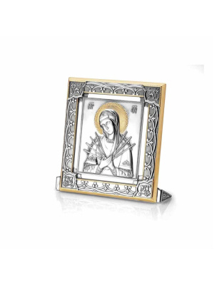 Икона "семистрельная" серебро 925 пробы, покрытие - оксидирование, выборочное золочение, без вставок