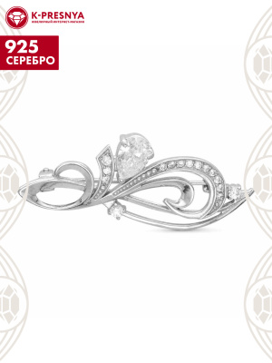 Брошь серебро 925 пробы, покрытие - родирование, вставка - фианит (недрагоценный камень)