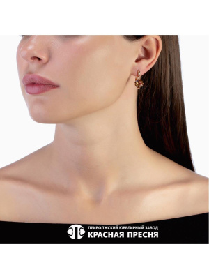 Серьги серебро 925 пробы, покрытие - золочение, вставка - искусственный султанит