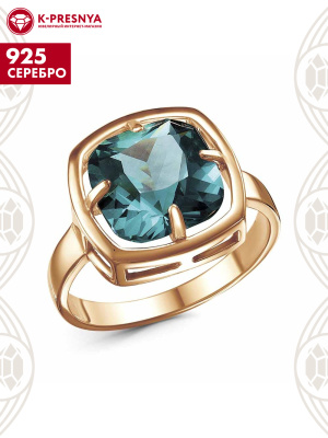Кольцо серебро 925 пробы, покрытие - золочение, вставка - ситалл собственной огранки