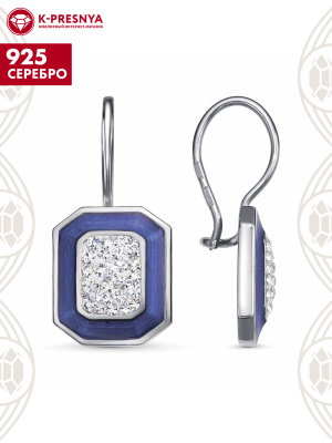 Серьги серебро 925 пробы, покрытие - платинирование, отделка - эмаль, вставка - стекло ювелирное preciosa