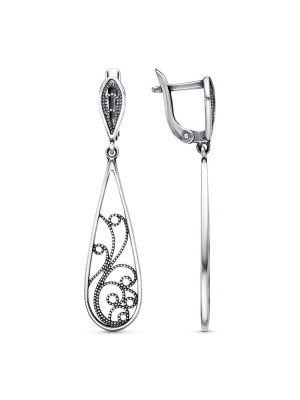 Серьги серебро 925 пробы, покрытие - оксидирование, без вставок