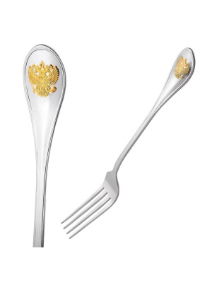 Вилка столовая "отечество" серебро 925 пробы, покрытие - выборочное золочение, без вставок