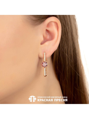 Серьги серебро 925 пробы, покрытие - золочение, вставка - фианит (недрагоценный камень)