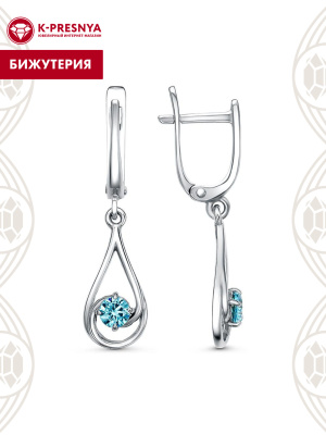 Серьги бижутерия, покрытие - платинирование, вставка - фианит (недрагоценный камень)