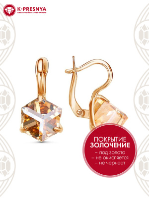 Серьги серебро 925 пробы, покрытие - золочение, вставка - ювелирное стекло европейской огранки