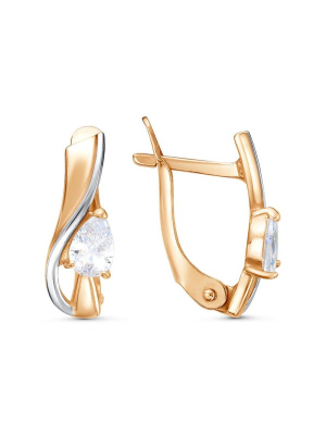 Серьги серебро 925 пробы, покрытие - золочение, выборочное родирование, вставка - фианит (недрагоценный камень)