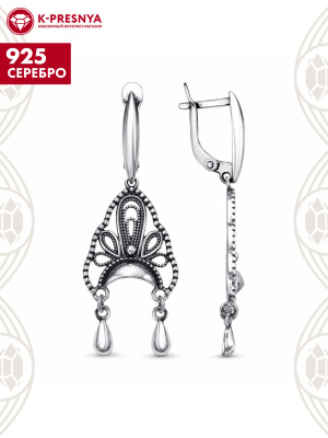 Серьги серебро 925 пробы, покрытие - оксидирование, без вставок