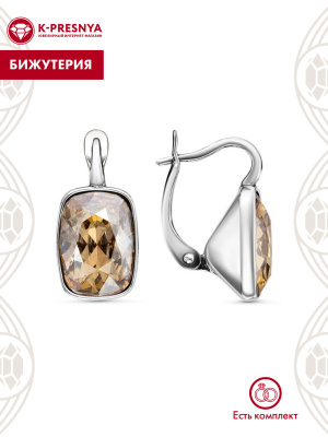 Серьги бижутерия, покрытие - серебрение с оксидированием, вставка - ювелирное стекло европейской огранки