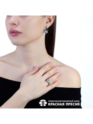 Серьги серебро 925 пробы, покрытие - оксидирование, вставка - фианит (недрагоценный камень)