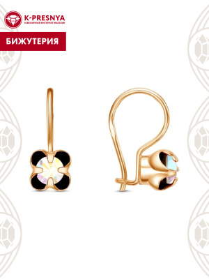 Серьги бижутерия, покрытие - золочение, вставка - стекло ювелирное preciosa