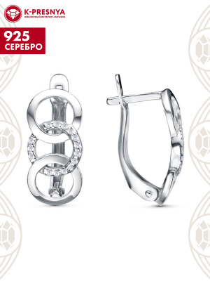 Серьги серебро 925 пробы, покрытие - родирование, вставка - фианит (недрагоценный камень)