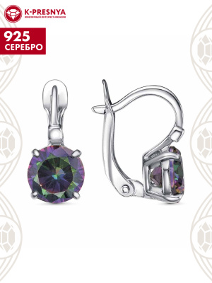 Серьги серебро 925 пробы, покрытие - платинирование, вставка - фианит (недрагоценный камень)