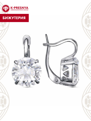 Серьги бижутерия, покрытие - серебрение с оксидированием, вставка - фианит (недрагоценный камень)