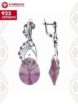 Серьги серебро 925 пробы, покрытие - оксидирование, вставка - стекло ювелирное собственной огранки