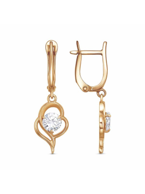 Серьги серебро 925 пробы, покрытие - золочение, вставка - фианит (недрагоценный камень)