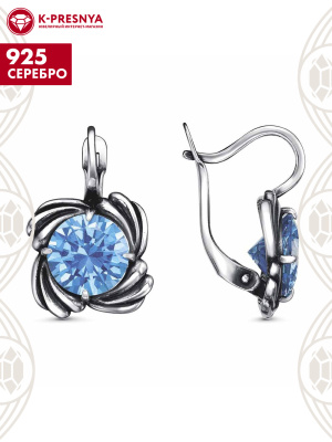 Серьги серебро 925 пробы, покрытие - оксидирование, вставка - фианит (недрагоценный камень)